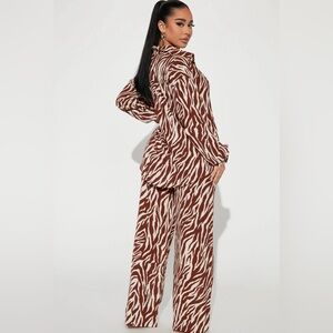 Fashion Nova Brown and White Zebra Print Pantsuit